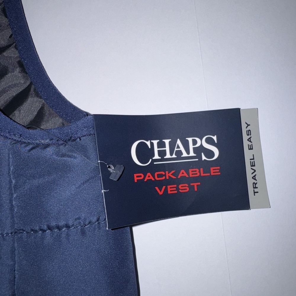 NWT Men's Small Chaps Packable Quilted Zip Vest Navy Stand-Up Collar Travel - Picture 3 of 5